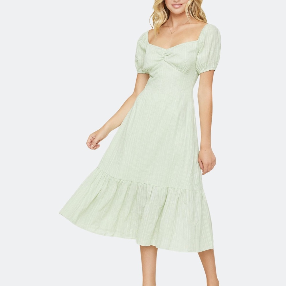 Lost + Wander Springtime Green Ruffled Tiered Midi Dress
